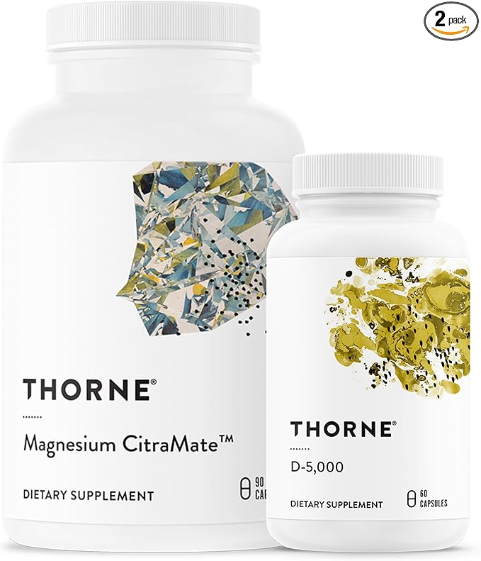 THORNE - Magnesium CitraMate &amp Vitamin D-5000 Duo - Heart Bones Muscles - 60 to 90 Servings