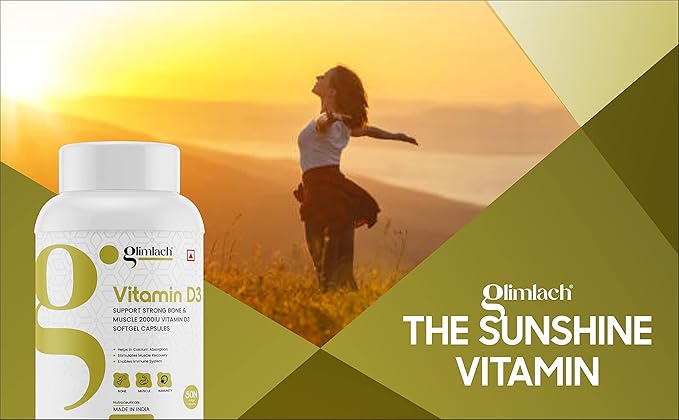 GLIMLACH Vitamin D3 50mcg (2000 IU) Vitamin D Immune Support &amp Promotes Calcium (Pack of 5 50 Tablet Each Jar)