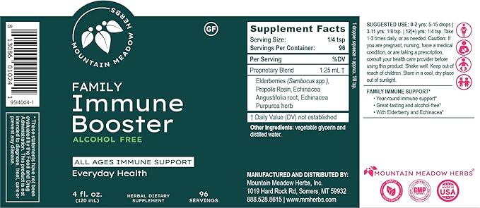 Mountain Meadow Herbs Family Immune Booster Extract with Sambucus Elderberry and Echinacea | Optimal Immune Support for The Whole Family | Tincture 4 oz