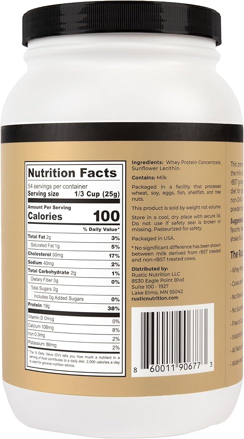 Premium Whey Protein Powder USA-Sourced No RBST/RBGH No Stevia or Sucralose Instantized Non-GMO Soy &amp Gluten Free (Unflavored 48 Oz)