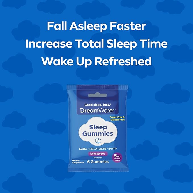 Dream Water Sleep Aid Melatonin Gummies with GABA &amp 5-HTP Naturally Flavored Sleep Gummies Snoozeberry Flavor - 6ct Pouches x 12pack