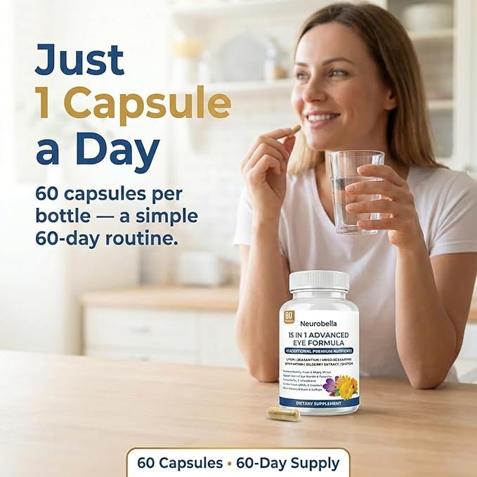Neurobella Eye Formula - Neurobella 15 in 1 Advanced Eye Formula with All 3 Carotenoids Lutein &amp Zeaxanthin Bilberry Extract and Saffron 60 Capsules
