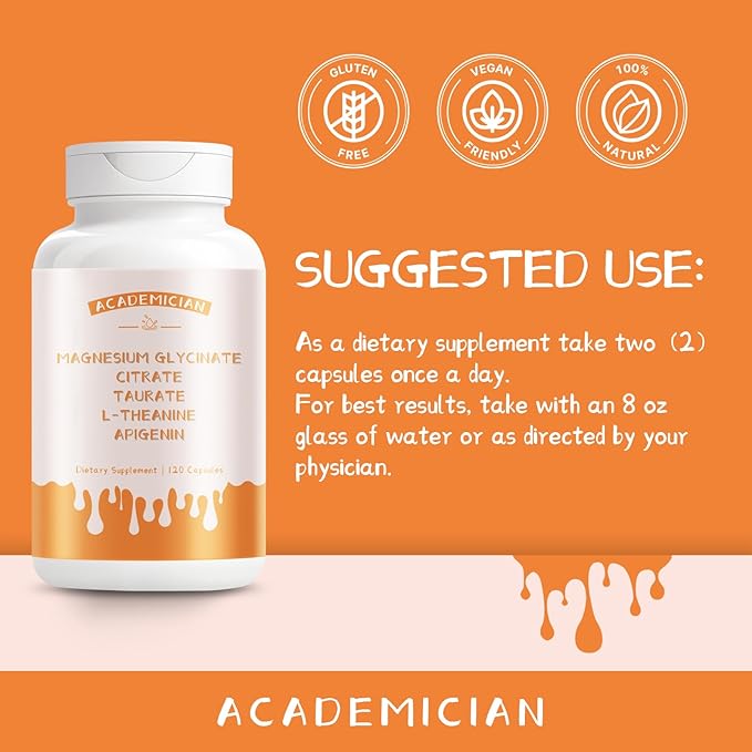Magnesium Citrate Capsules with Magnesium Glycinate Capsules Agnesium Taurate L-Theanine Apigenin Supplement - 120 Count