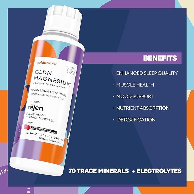 GLDN Magnesium - Liquid Magnesium Glycinate 255mg with fulvic Acid for Improved Absorption Plus Key Electrolytes Selenium Manganese and zinc for Sleep and cortisol Support - 31 Servings