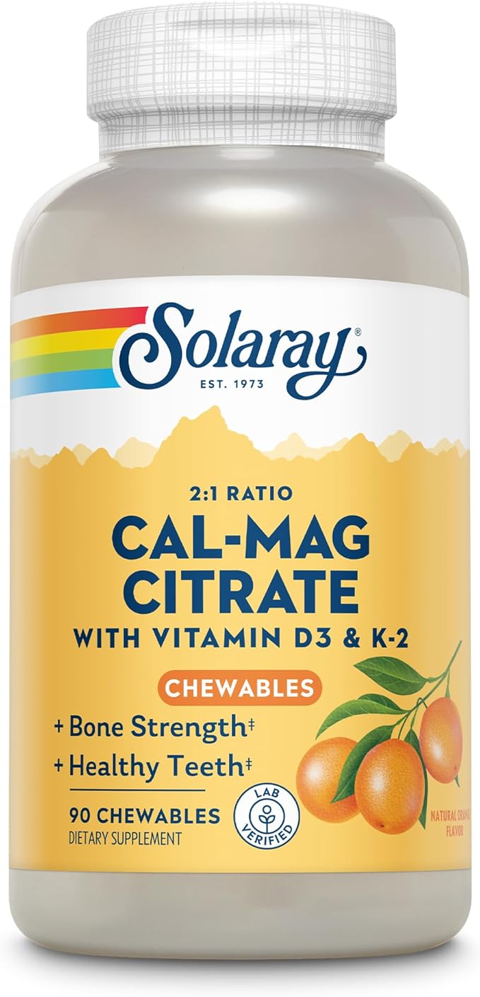 Solaray Cal-Mag Citrate Plus D-3 &amp K-2 Orange Chewables | 90 Count
