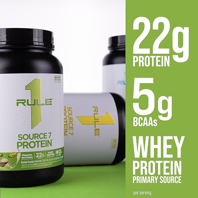 Rule 1 Source 7 Protein – Decadent Flavor Velvety Smooth Texture 22g Anytime Protein and 10g Naturally Occurring EAAs Per Serving from 7 Premium Sources (4 Pounds* Pistachio Ice Cream)