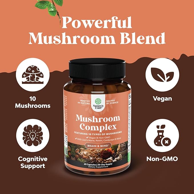 Bundle of High Absorption Magnesium Glycinate Capsules for Calming Sleep Plus Muscle Bone &amp Nerve Support and Extra Strength Mushroom Complex Capsules - 10X Lions Mane Mushroom Supplement