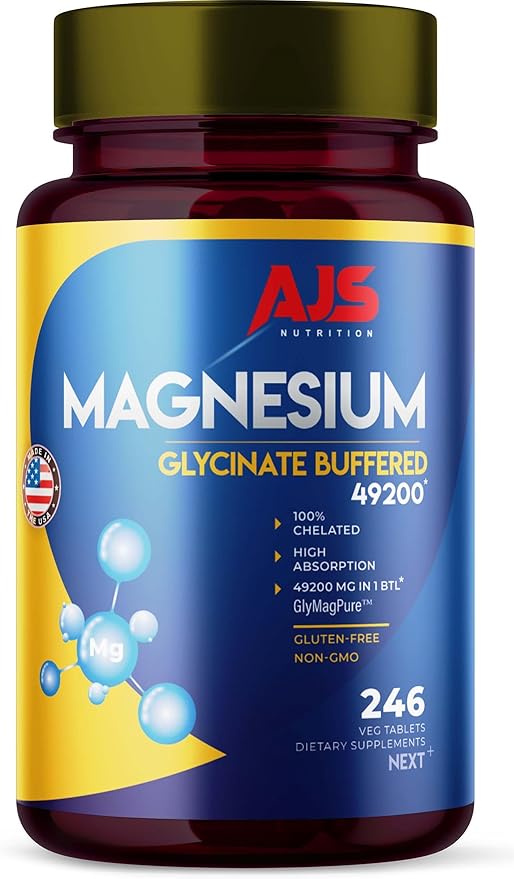 AJS Magnesium Glycinate 400mg Magnesium Glycinate Capsules 246 Tablets Gluten-Free Non-GMO Supplements Dietary Magnesium Supplement with Organic Coating Supports Your Well-Being 4 Months (4)