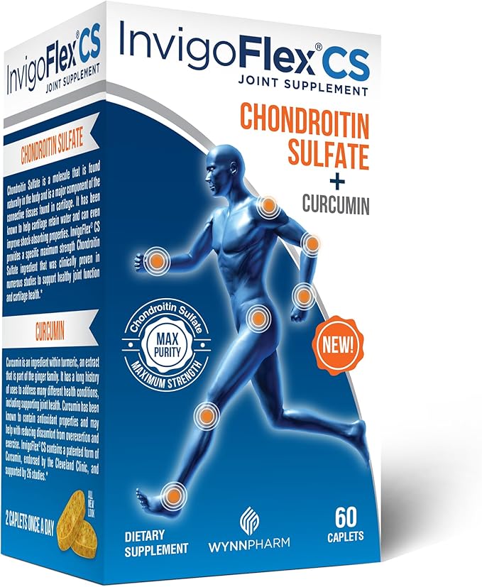 INVIGOFLEX® CS - Chondroitin Sulfate with Turmeric Curcumin Non GMO for Knee Hand Back &amp Hip Premium Joint Supplement