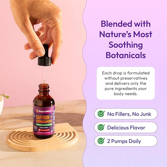 Drops Of Nature Ashwagandha &amp Saffron Liquid Supplement (Mixed Berry 60mL) &amp Magnesium Glycinate &amp Ashwagandha Drops (Mixed Berry 60mL) – Vegan Non-GMO – Herbal Relaxation &amp Magnesi