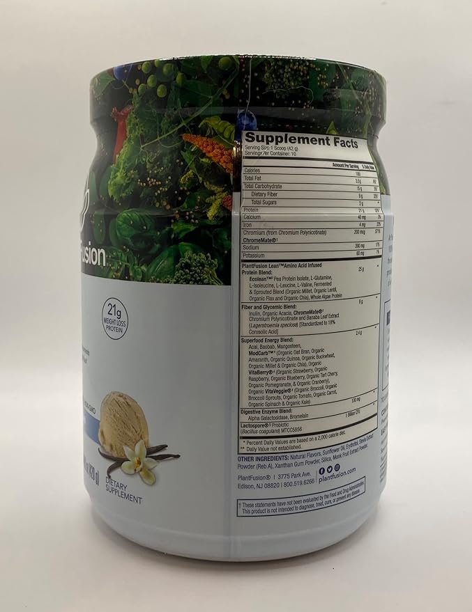 PlantFusion Complete Lean Plant Based Protein Powder - Prebiotic Fiber Superfoods &amp Digestive Enzymes - Vegan Gluten Free Soy Free Non-GMO - Chocolate Brownie 1 lb