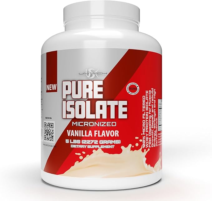 Unitech USK Pure Isolate Protein Powder | Supports Muscle Recovery &amp Growth | Low Carb &amp Fat | Rich in Essential Amino Acids | Easy to Mix | Vanilla Flavor 80oz