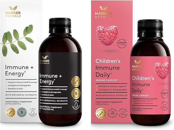 Immune + Energy &amp Children's Immune Daily Liquid Supplement for Energy Vitality and Overall Wellness