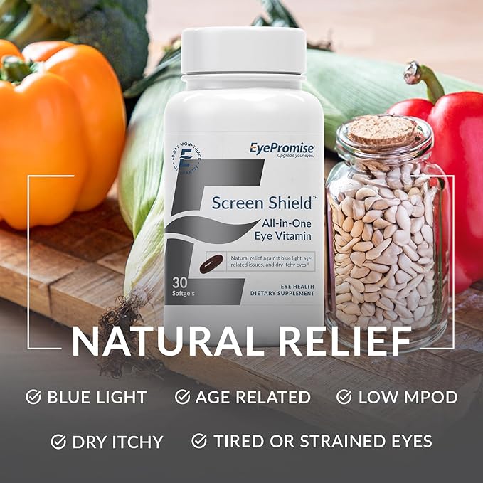 EyePromise Screen Shield Eye Vitamin - 30-Count 30-Day Supply - Eye Supplement with Omega 3s Zeaxanthin Lutein Bilberry Zinc &amp Vitamins for Tired Strained Eyes
