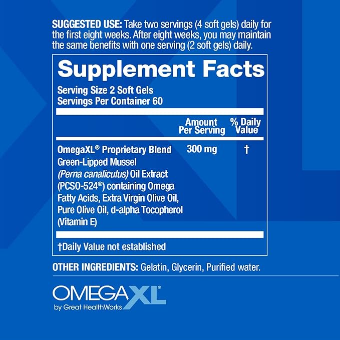 OmegaXL Joint Support Supplement - Natural Muscle Support Green Lipped Mussel Oil Soft Gel Pills Drug-Free 120 Count
