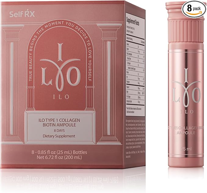ILO Liquid Collagen Drink – 3000mg Type 1 Marine Collagen with Biotin &amp Ceramide | Skin Glow &amp Hydration | Orange Flavor | 8 Bottles – Korean Beauty Supplement
