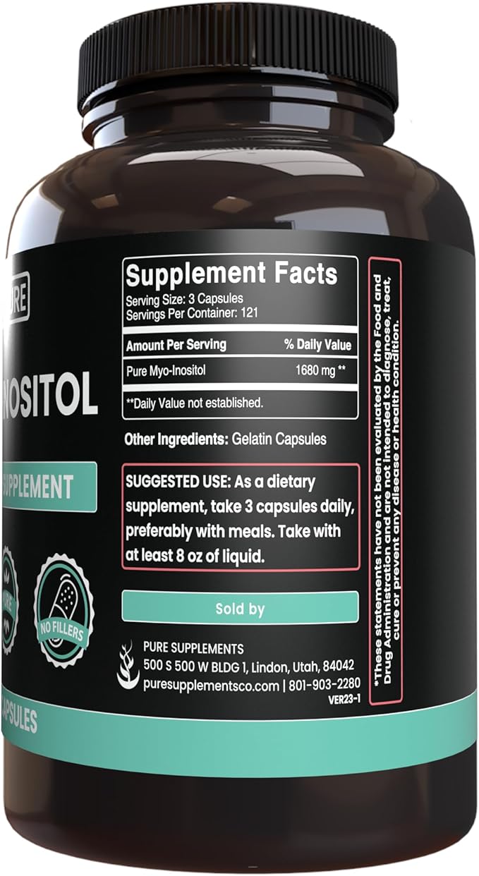 Myo-Inositol (365 Capsules) No Magnesium Or Rice Fillers Always Pure Lab Verified