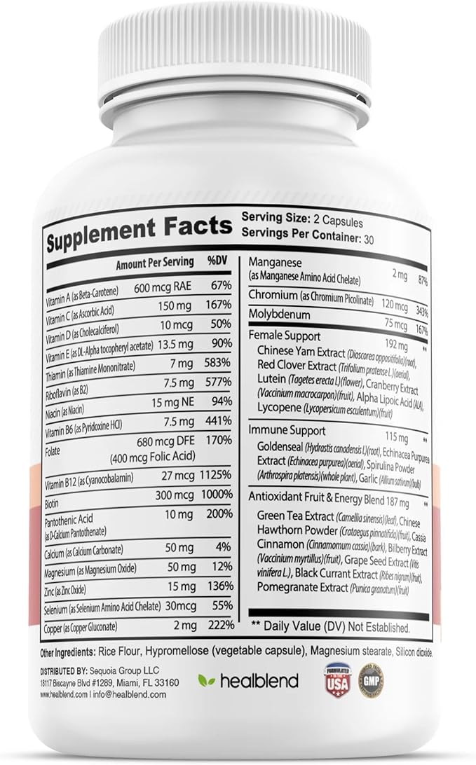 Women's Multivitamin with Biotin (Without Iron) - 20 Essential Vitamins and Minerals Supports General Health Energy &amp Immunity - 60 Capsules (3)