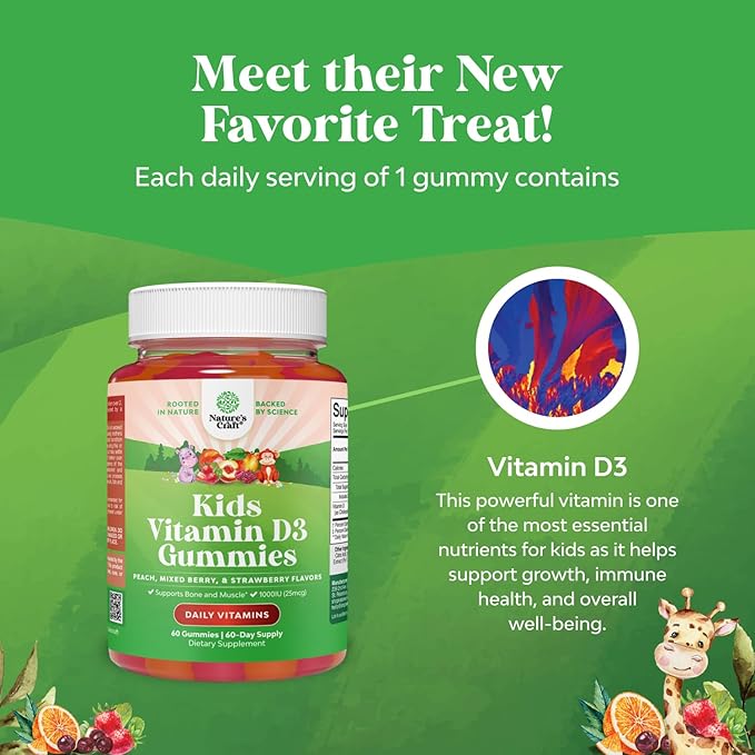 Bundle of Kids DHA Omega 3 Gummies with Vegetarian 6 9 for Vision Brain &amp Immunity and Chewable Vitamin D Gummies for Kids - 1000 IU Per Serving Vitamins - Immune Support Muscle Teeth &amp Bone H