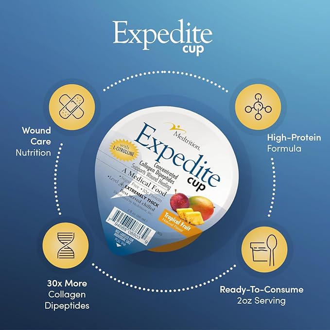 Medtrition Expedite Gelatein Cup Fast Track Wound Healing 30X More Collagen Dipeptides Than Powder Supports Wounds Foot Ulcers Cosmetic Surgery and More (2 Fl Oz Pack of 36)