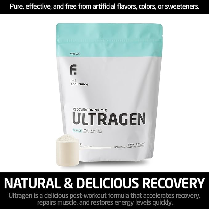 FIRST ENDURANCE Ultragen Workout Recovery Drink Powder Protein Mix Boosts Energy Accelerates Recovery | Vanilla 15 Servings