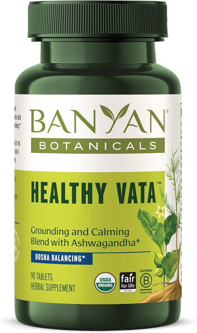 Banyan Botanicals Organic Healthy Vata –Grounding &amp Stability Supplement–with Ashwagandha Shatavari &amp Mucuna–Natural Support for Restful Sleep Dryness &amp Scattered Thoughts-90 Tablets-USD