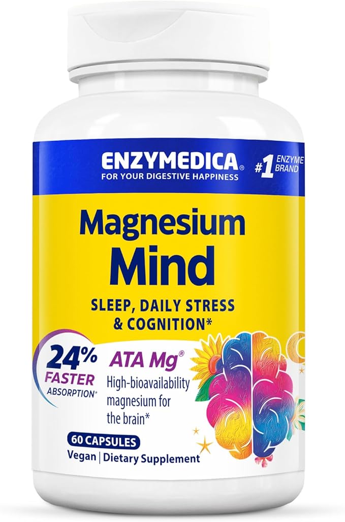 Enzymedica Magnesium Mind with ATA Mg 24% Faster Absorption High-Bioavailability Magnesium for Sleep Stress &amp Cognition 60 Count