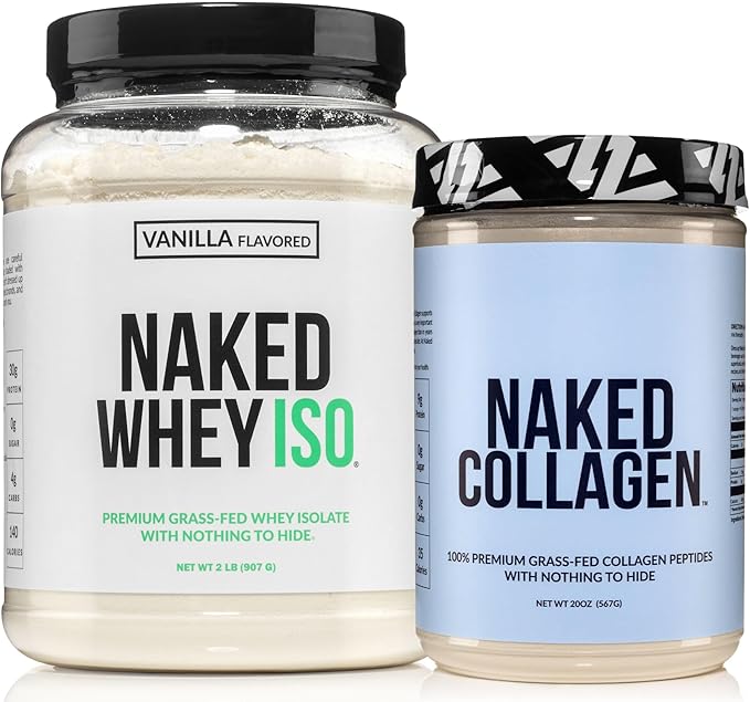 NAKED Vanilla Whey Isolate Protein Powder (24 Servings) Collagen Peptides Protein Powder 20oz (60 Servings) – Grass-Fed Pasture-Raised Non-GMO Gluten Free Keto Paleo Friendly