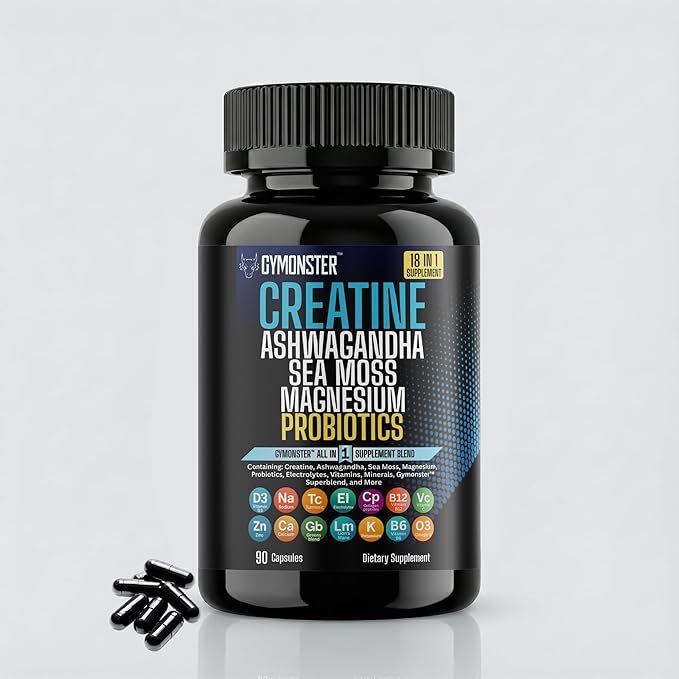 Creatine All in One Supplement Capsules – Ashwagandha – Sea Moss – Magnesium – Probiotics