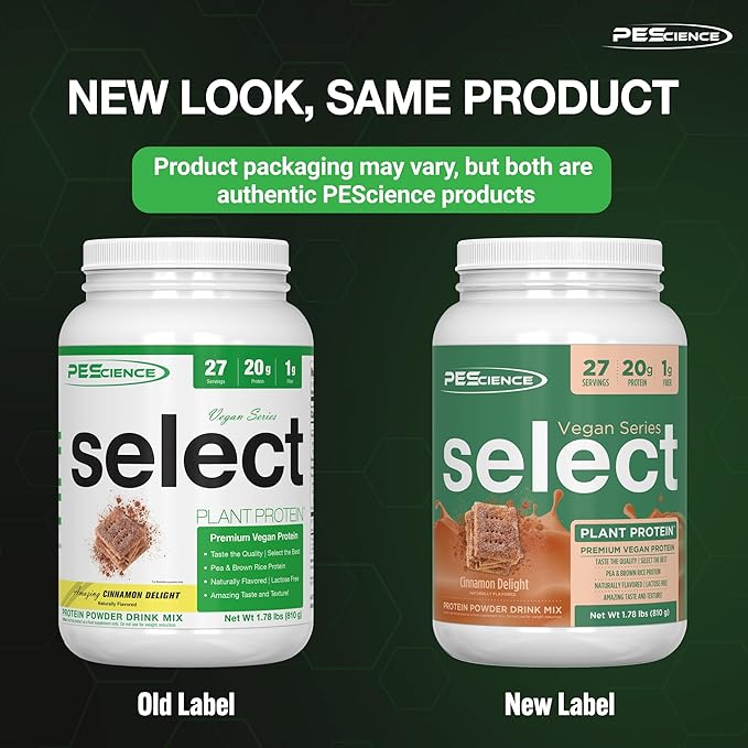 PEScience Select Vegan Protein Powder Plant Based Protein Powder Amazing Taste Smooth Texture Pea and Brown Rice Blend Dairy Free Lactose Free Gluten Free - Cinnamon Delight 27 Servings