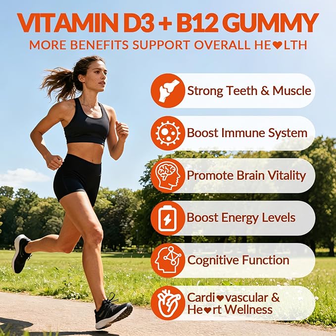 Vitamin D3 B12 Gummies Vitamin D 10000IU &amp 500mcg Methyl B12 with Vitamin A C K Calcium Magnesium Zinc for Women &amp Men Support Eye Bone Energy