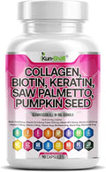Collagen Complex with Biotin 10000mcg Keratin Saw Palmetto &amp Hyaluronic Acid – Hair Skin &amp Nails Vitamins for Women &amp Men with Pumpkin Seed Vitamin AB12ECED3B2 &amp Zinc – 90 Ct