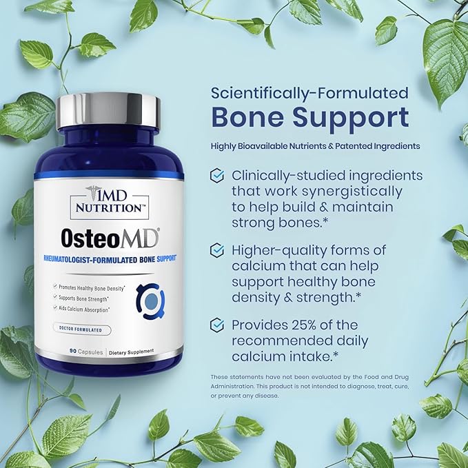 1MD Nutrition OsteoMD for Comprehensive Support - Supplement for Women and Men - Promote Density w/Vitamin D - Hydroxyapatite w/Vitamin D3 &amp K2-90 Capsules
