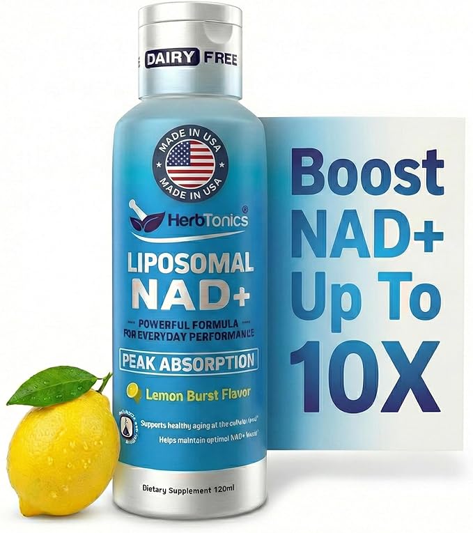 Herbtonics Liposomal NAD+ for Cellular Energy | Supports Healthy Aging Focus &amp Metabolism | Liposomal Delivery - Designed for Superior Absorption | 120ML Vegan Liquid Supplement (1 Month Supply)