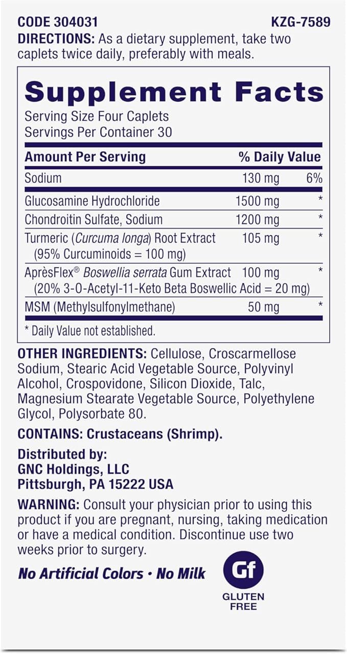 GNC TriFlex Joint Support Fast-Acting for Long-Term Care and Comfort Clinical Strength 120 Caplets