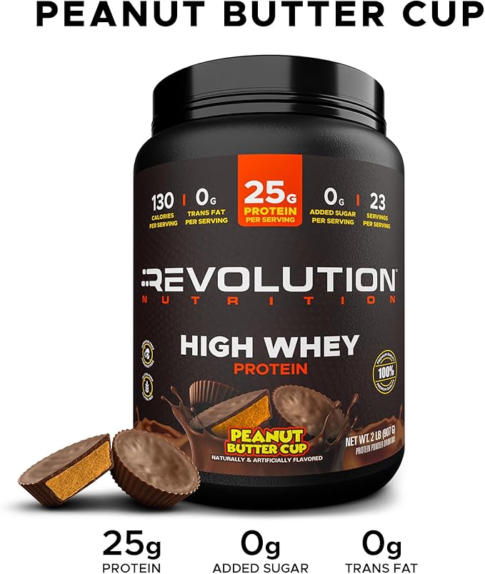 Revolution Nutrition High Whey Protein Powder 2LB Whey Isolate Gluten Free Lean Muscle Mass for Men &amp Women 25g of Protein Per Scoop 908 g 24 Servings (Chocolate Peanut Butter Cup 2 Pound