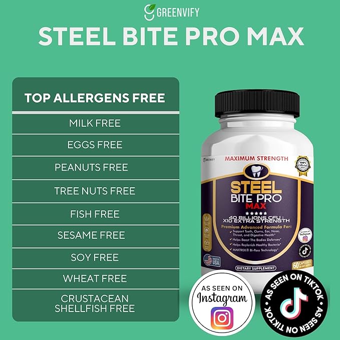 Steel Bite Pro Max Probiotic Supplement 40 Billion CFU 60 Capsules 30 Day Supply (2)