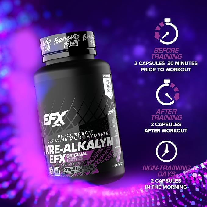 EFX Sports Kre-Alkalyn EFX | pH Correct Creatine Monohydrate Pill Supplement | Strength Muscle Growth &amp Performance | 60 Servings 120 Capsules