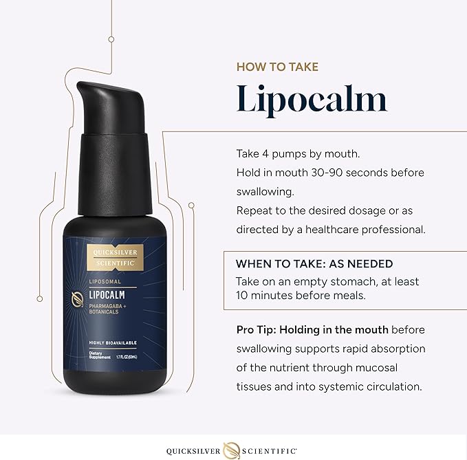 Quicksilver Scientific LipoCalm - Liposomal GABA with Herbs for Relaxation Support - Chamomile Passionflower Herb &amp Skullcap Supplement for Peace of Mind &amp Sleep Calm Support (1.7oz / 50ml)