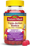 Nature Made Triple-Action Biotics Gut and Immune Health Support Digestive Probiotics for Women and Men Prebiotic Fiber Gummies 48 Gummies 24 Day Supply