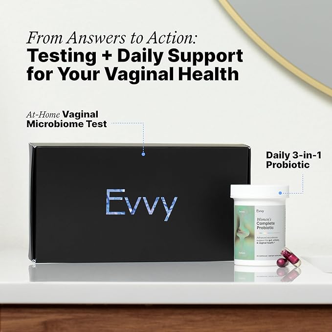 Evvy Women's 3-in-1 Complete Probiotic I Daily Probiotic Supplement to Reduce Bloating I Supports Gut Urinary &amp Vaginal Health | Includes Vaginal Probiotics for Feminine Care | 30 Day Supply