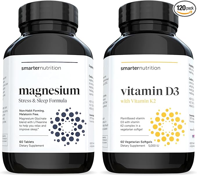 Smarter Nutrition Magnesium and Vitamin D3+K2 Bundle - Magnesium Complex with Glycinate Citrate Malate and Bisglycinate and 5000 IU of Vitamin D with K2 Complex [30-Day Supply]