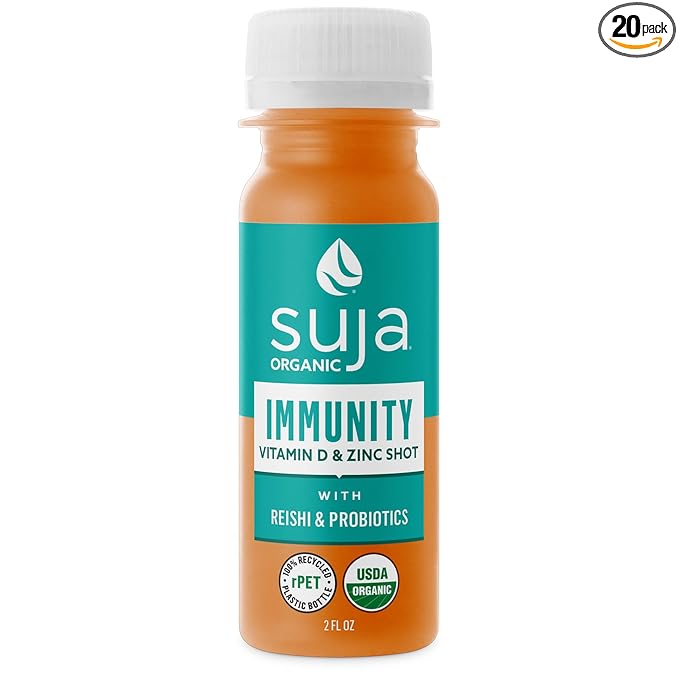 Suja Organic Ginger Turmeric/Reishi/Probiotics/Acerola Cherry to Support Immune Health 100% DV Vitamin D3 &amp Zinc &amp 150% Vitamin C Vitamin D Shot with Zinc 20 Count