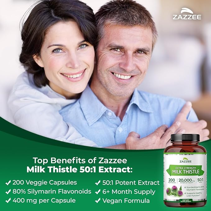 Zazzee USDA Organic Dandelion &amp Milk Thistle Supplements | 10:1 Organic Dandelion Root Extract Plus 50:1 Milk Thistle Extract Capsules | Liver Cleanse Detox Bundle