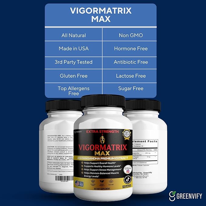 Vigormatrix Max Ashwagandha Premium Extract 60 Capsules Gluten Free Vegan Non-GMO (3)