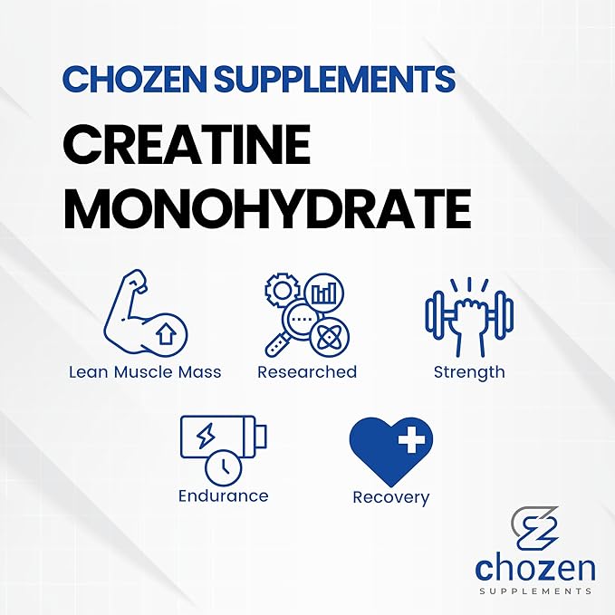 ChoZen Supplements Creatine Monohydrate Powder - 5g (5000mg) | Single Serve Packets | 35 Stick Packs | Keto Friendly | Vegan