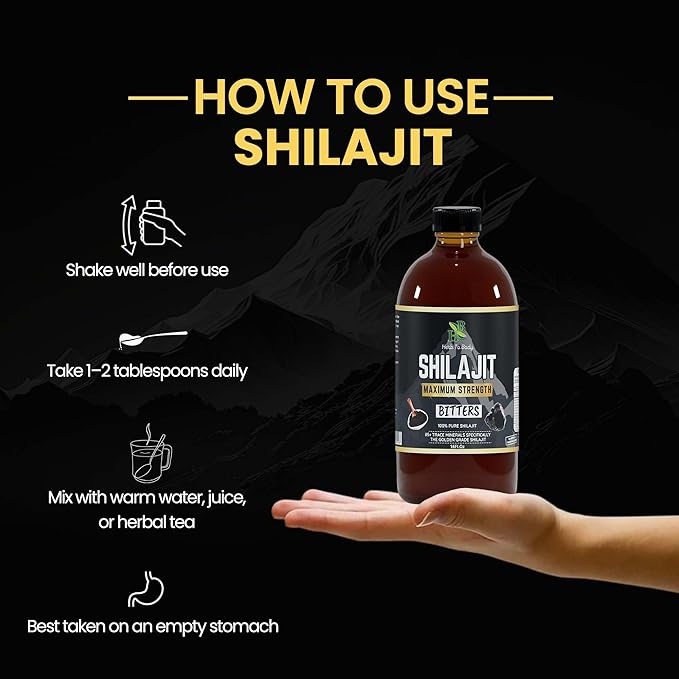 Herb To Body Pure Shilajit Bitter - 16oz Natural Herbal Tonic made with Wildcrafted Shilajit for Men Gold Grade Product for Wellness and Detox Support