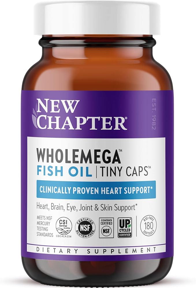 New Chapter Wholemega Fish Oil Supplement Tiny Capsules 2000mg per Serving Clinically Proven Wild Alaskan Salmon Oil with Omega-3 + Vitamin D3 + Astaxanthin 500mg per softgel - 180 Count