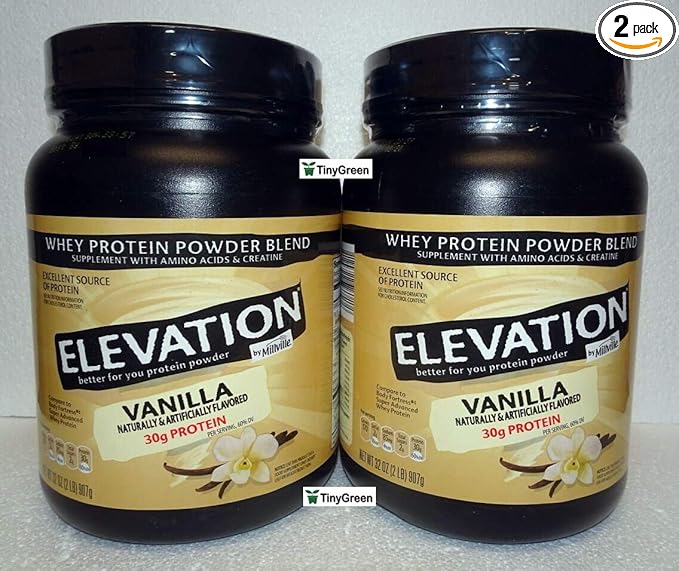 Elevation by Millville Whey Protein Powder Blend Vanilla 32oz 907g (Pack of Two)
