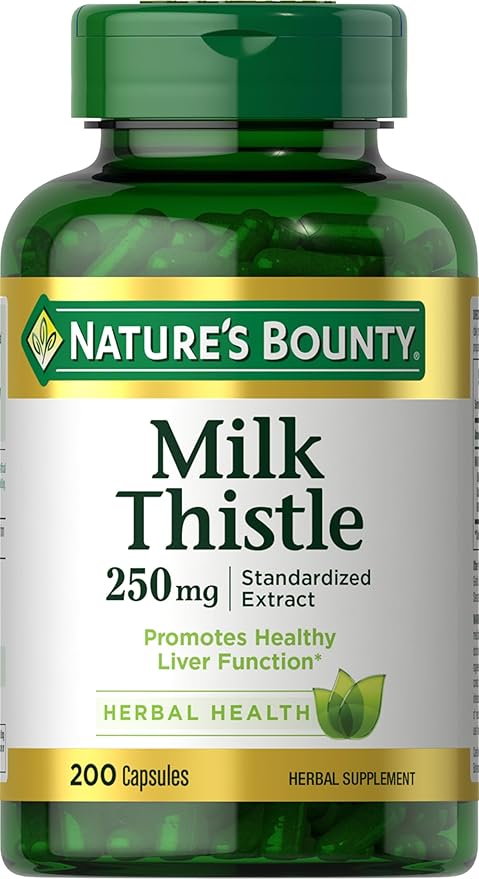 Nature's Bounty Milk Thistle Capsules Traditionally Used for Liver Health Herbal Supplement 250 mg per Serving 200 Count